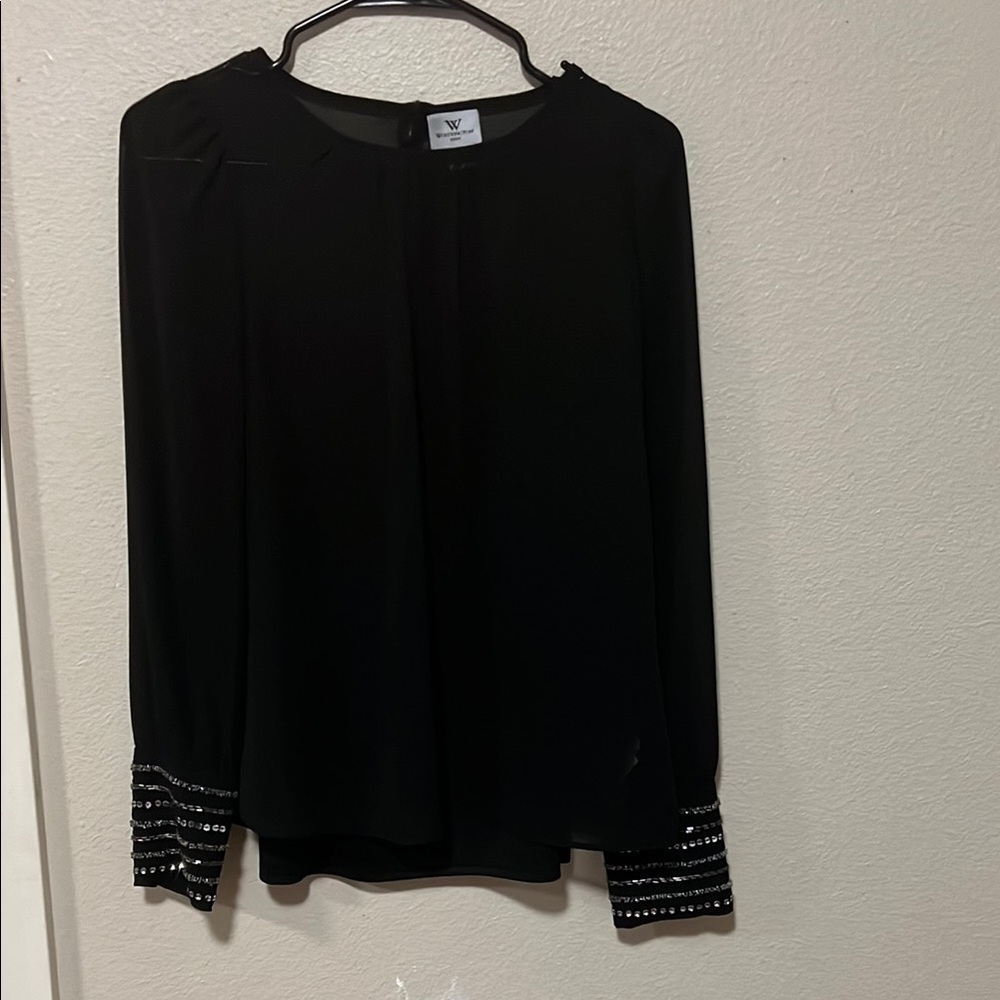 Worthington Black Long Sleeve Blouse with Embellished Cuffs